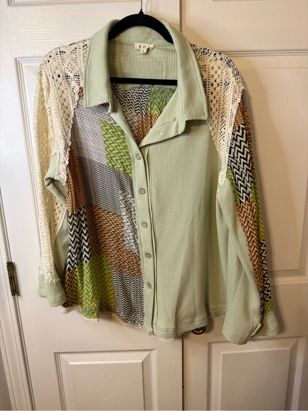 POL Light Sage Green Waffle-Knit Top